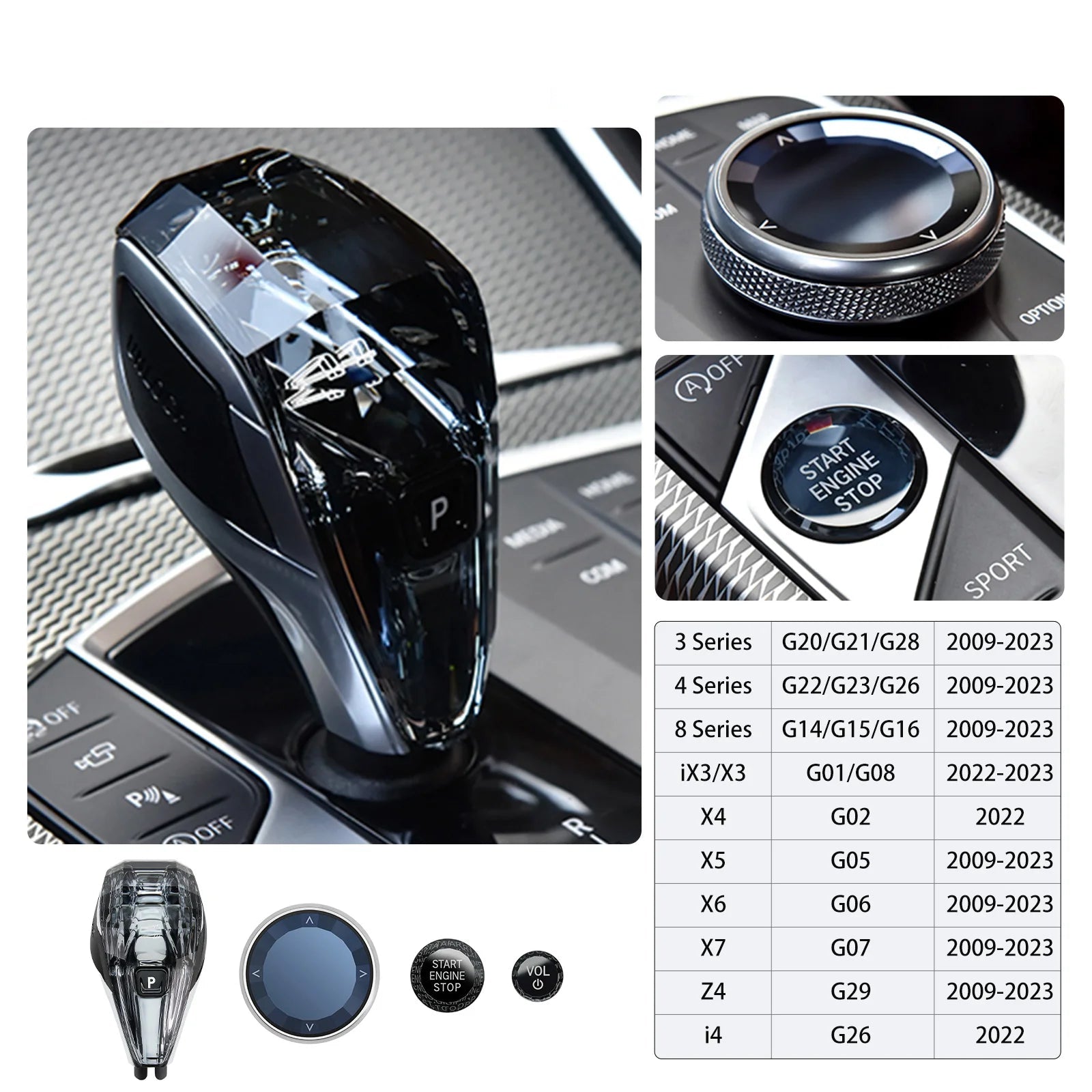 Vierteiliger Kristall-Schalthebel im edlen Design für sportliche Fahrzeug-Innenräume