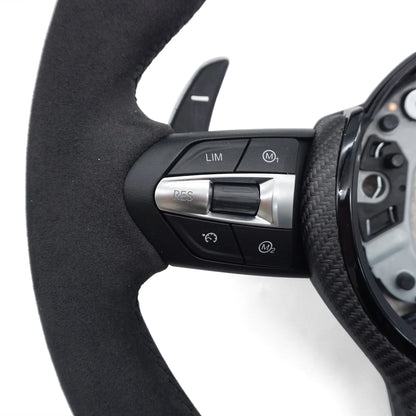 alcantara,leder lenkrad in schwarz mit carbon spange