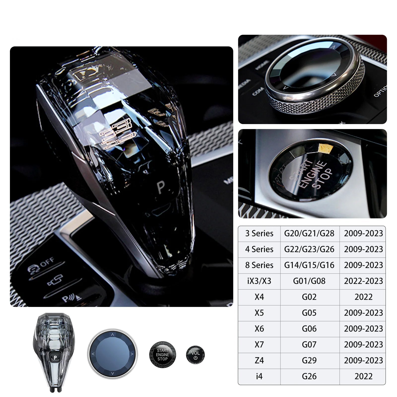 Vierteiliger Kristall-Schalthebel im edlen Design für sportliche Fahrzeug-Innenräume