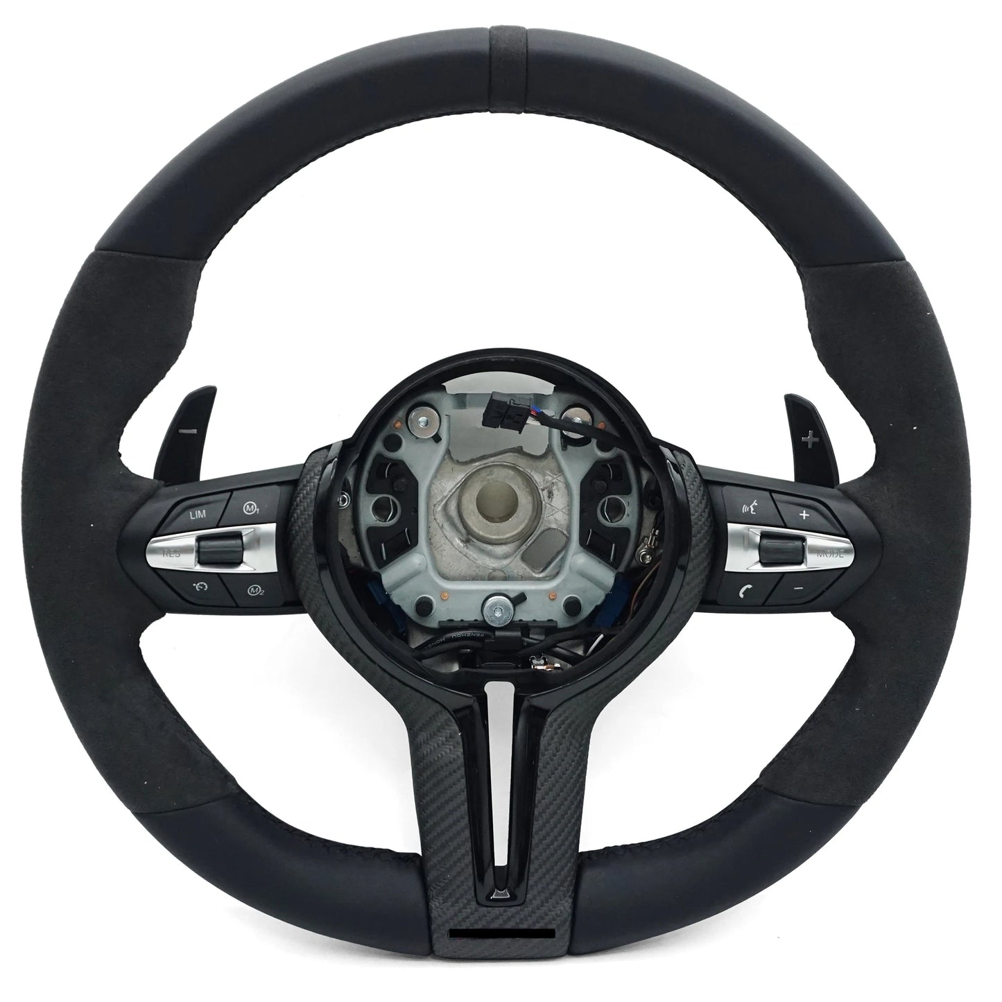 alcantara,leder lenkrad in schwarz mit carbon spange