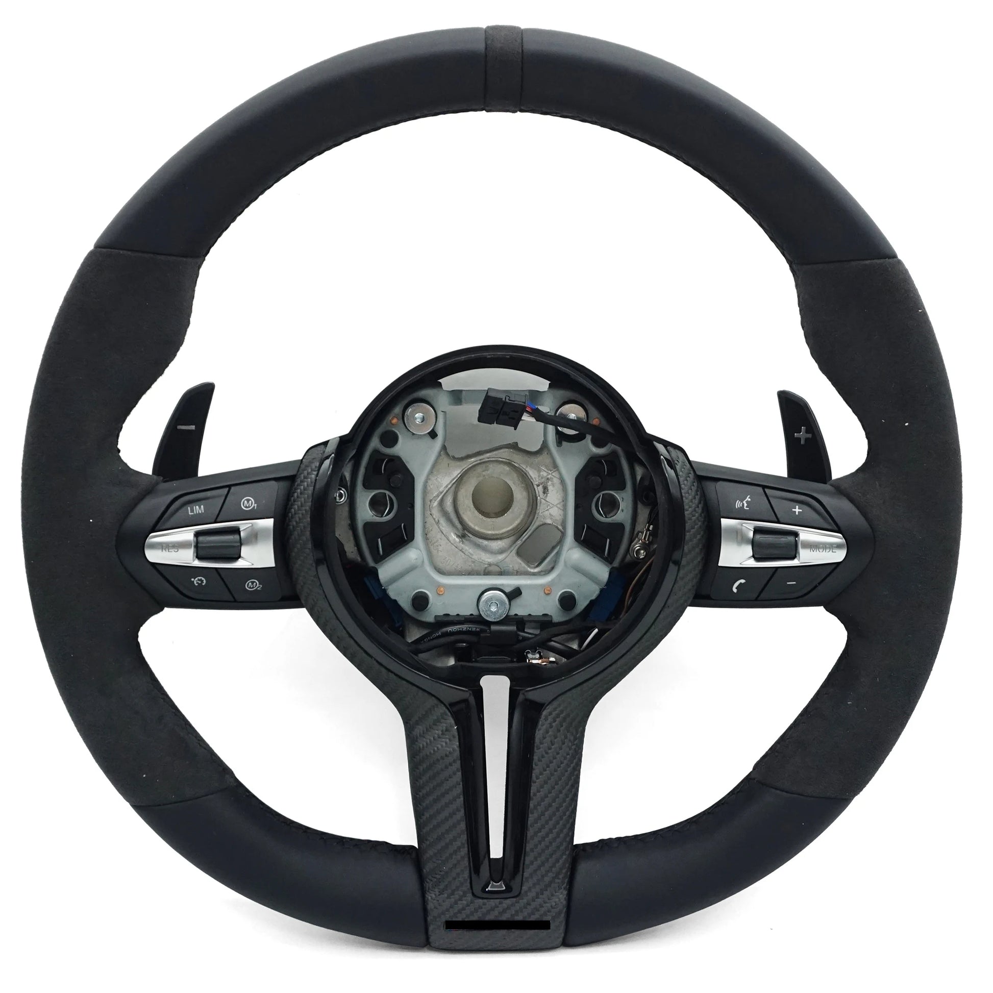 alcantara,leder lenkrad in schwarz mit carbon spange