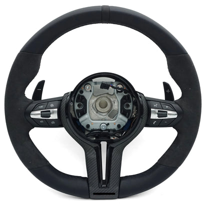 alcantara,leder lenkrad in schwarz mit carbon spange